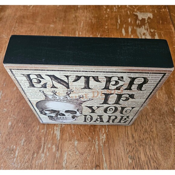 Halloween Wooden Sign Decor New Enter If You Dare Skull Creepy Skeleton - Picture 5 of 7
